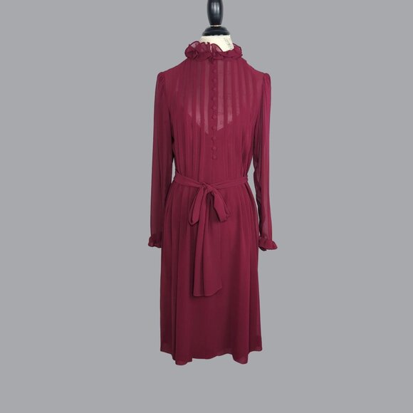 Vintage Albert Nipon Dress Medium Victorian Pleated Midi - Picture 1 of 12